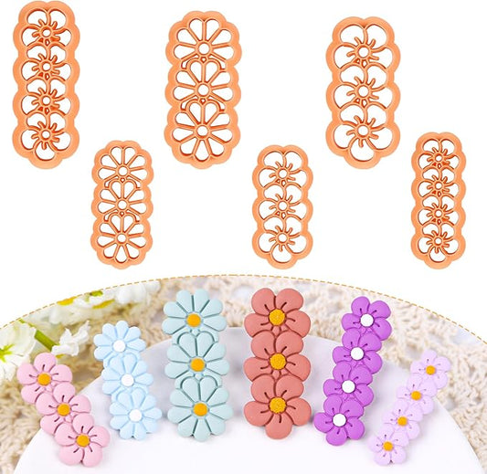 Puocaon Barrette Hair Clip Shape Cutters - 6 Pcs Daisy Flower Cutters for Polymer Jewelry Making and Barrettes