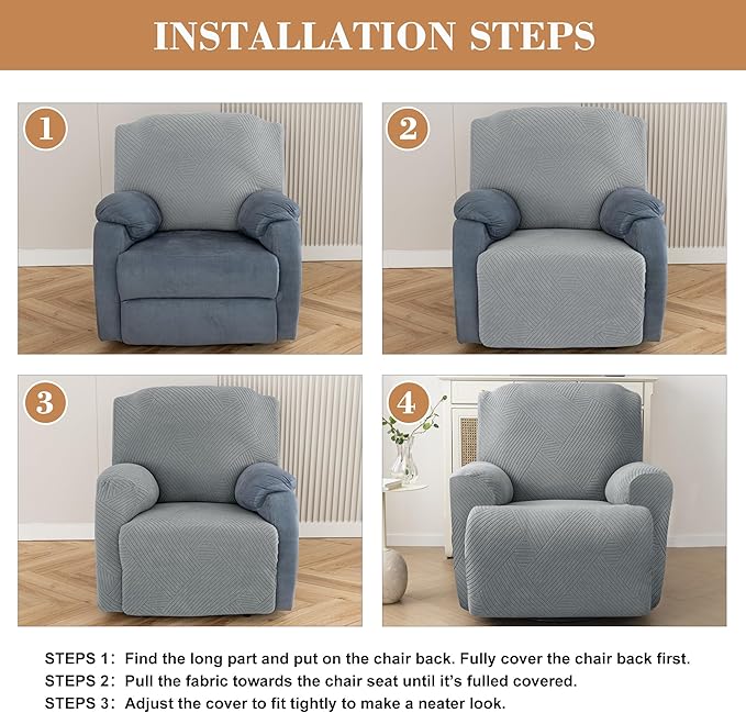 Jin Le Stretch Recliner Covers 4 Pieces Recliner Couch Covers Recliner Chair Covers for Lazy Boy Recliner Furniture Protector Sofa Covers with 2 Pockets for Kids, Dogs-Light Gray