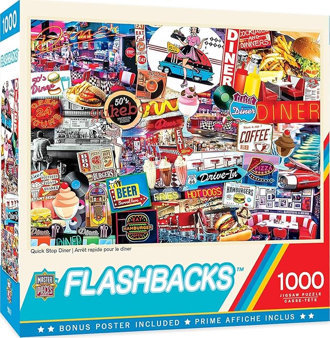 MasterPieces - 1000 Piece Jigsaw Puzzle, Quick Stop Diner, Fun for Adults, Family, Kids, Non-Glare Finish, 19.25" x 26.75"