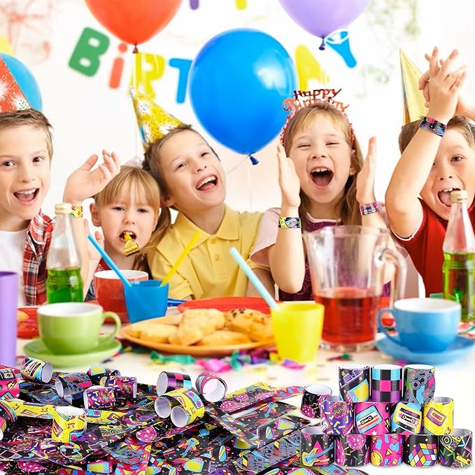 48PCS 80s 90s Party Favors Slap Bracelets,Back to 80s 90s Throwback Theme Party Decorations Slap Bracelets Wristband,For Kids Adults Classroom Prize Exchanging Birthday Party Decorations Supplies