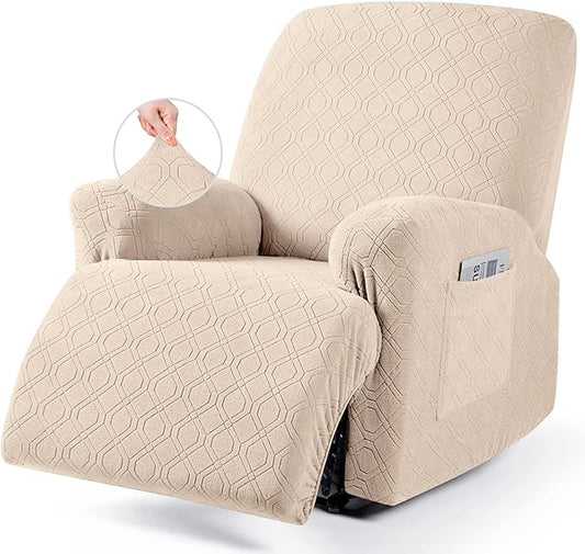 VANSOFY Recliner Chair Cover, 3-Pieces Stretch Recliner Covers for Recliner Chair Soft Reclining Chair Slipcover Furniture Protector for Dogs Cats(Cream)