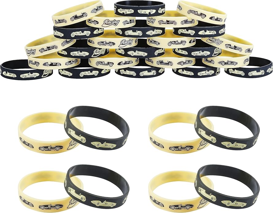 Cleverplay 24 Pack Vintage Race Car Wristbands Bracelets, Birthday Decoration Vintage Race Car Party Favors for Kids