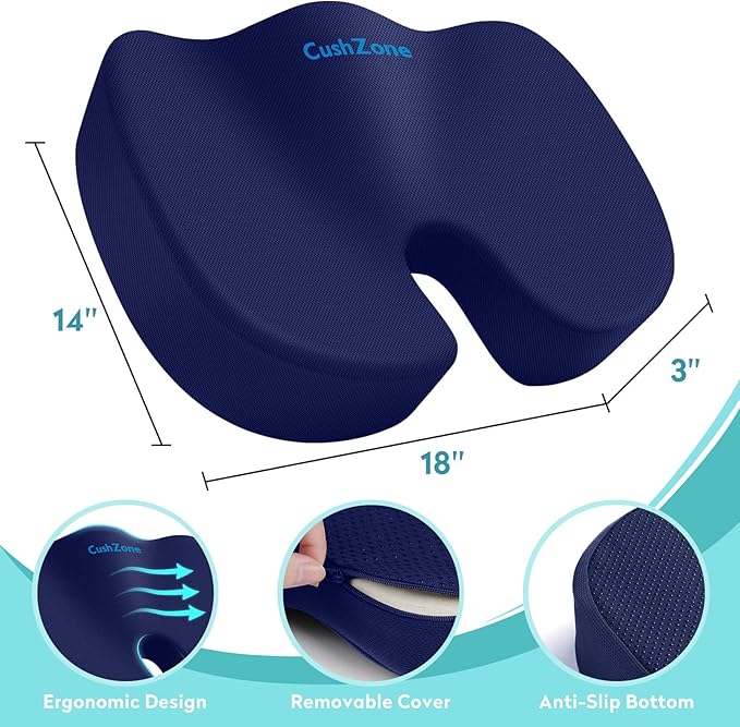 Office Chair Seat Cushion, Cooling Gel Enhanced Memory Foam Cushion for Long Sitting - Back, Sciatica, Coccyx, Tailbone Pain Relief Pillow - for Office, Gaming, Car, Wheelchair - Blue, Large