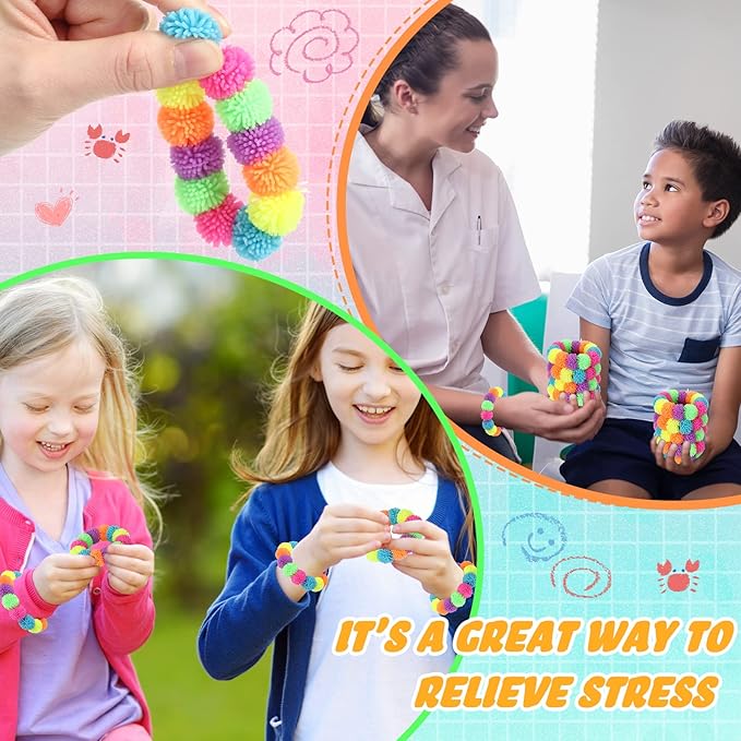 24 Pcs Spiky Sensory Bracelet Anxiety Sensory Toys Fidget Toy Stress Relief Spiky Rings Rainbow No Latex Flexible Stretchy Wearable Sensory Toy Bracelet for Adults Kids Children