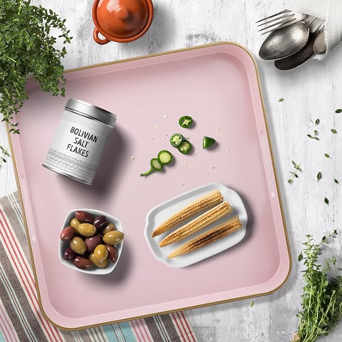 Omuriko Pink Square Decorative Tray with Handles, 13"*13" Versatile Serving Tray for Coffee Table, Ottoman, Ideal for Serving, Displaying, Organizing