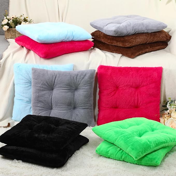 12 Pcs Faux Rabbit Fur Floor Pillows for Adults 15.7'' Large Floor Cushions 2.4'' Thick Soft Sitting Pillows Meditation Yoga Winter Christmas Family Party Classroom Tatami Nursery Chair Home