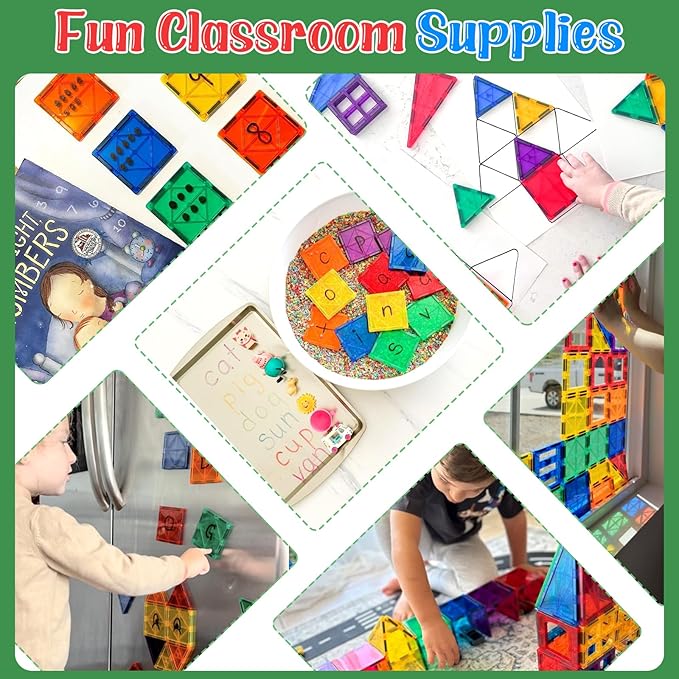 Kids Toys Magnetic Tiles Starter Set Classroom Must Haves, Magnetic Blocks for Toddlers Magnet Building Toys Preschool Montessori Learning Games for 3+ Year Old Boys & Girls