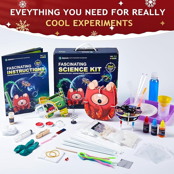 Japace Science Kits for Kids Age 4-6-8, Science Experiments & DIY Motorized Building Kits STEM Toys Chemistry Set for Kids Birthday Gift Ideas for Boys Girls Experiments Enthusiastics