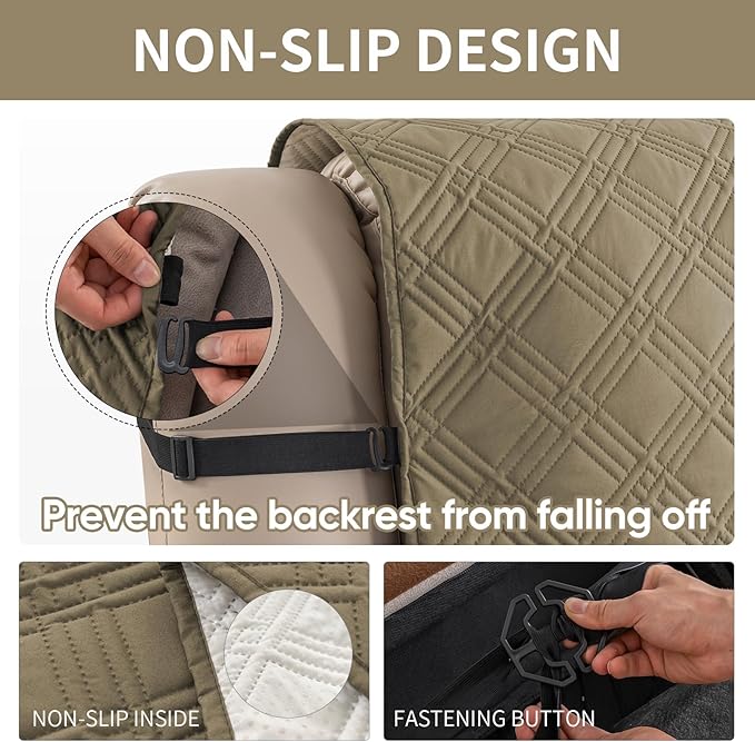 Easehomey Waterproof Recliner Sofa Cover,Non-Slip Reclining Sofa Covers for 3 Seat,Washable Reclining Sofa Cover Furniture Protector with Elastic Straps Pocket for Kids, Pets(Khaki,3Seat)