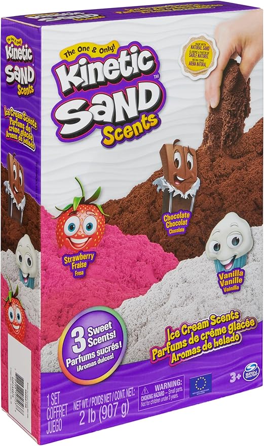 Kinetic Sand, Ice Cream Scents 3-Pack with 2lbs Scented Play Sand (Strawberry, Chocolate & Vanilla), Sensory Toys for Kids Ages 3 and up