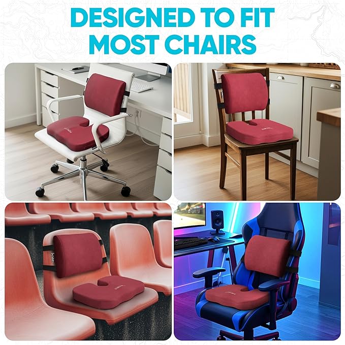 FORTEM Seat Cushion, Office Chair Cushion, Lumbar Support Pillow for Office Chair, Memory Foam Sciatica Coccyx Tailbone Pressure Pain Relief, Car Sitting Pad, Washable Non Slip