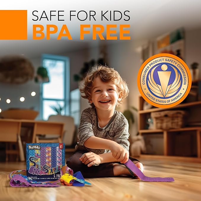 BUNMO Stretchy Strings - Sensory Toys for Toddlers - Stimulating & Addictive Sensory Toys for Kids - Fidget Toy - Hours of Fun for Kids - Non-Mouthable Toy 3+ - Suction 6 Pack