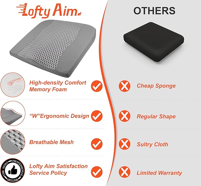 Car Seat Cushion, Comfort Memory Foam Car Cushions for Driving - Sciatica & Lower Back Pain Relief, Driver Seat Pillow for Auto, Office Chair, Wheelchair - 4D Mesh Dark Grey