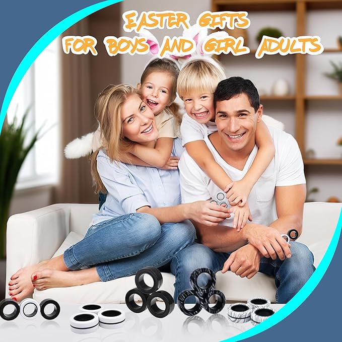 Cevioce 6 PCS Magnetic Ring Fidget Toys Set,Easter Basket Stuffers Finger Spinner Pack for Teens Adults and Kids,Coolest Magnet for ADHD Anxiety Relief Toy for 8+ Year Old Boys Valentine's Day Gifts