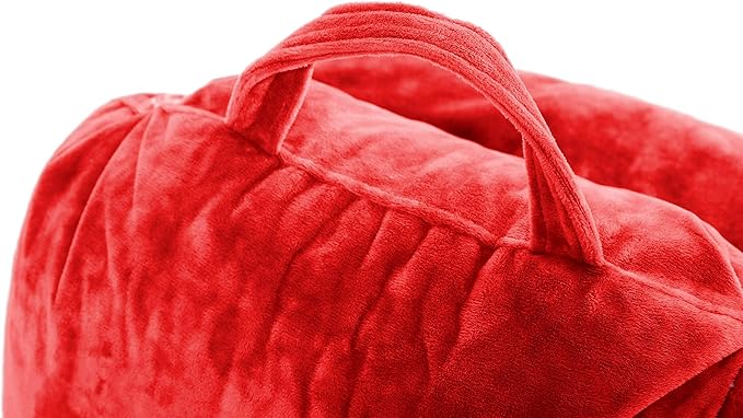 Husband Pillow Medium Red, Backrest for Kids, Teens, Petite Adults - Reading Pillows with Arms, Adjustable Loft, Plush Memory Foam, Bed Rest Chair for Sitting Up, Detach Neck Roll, Removable Cover