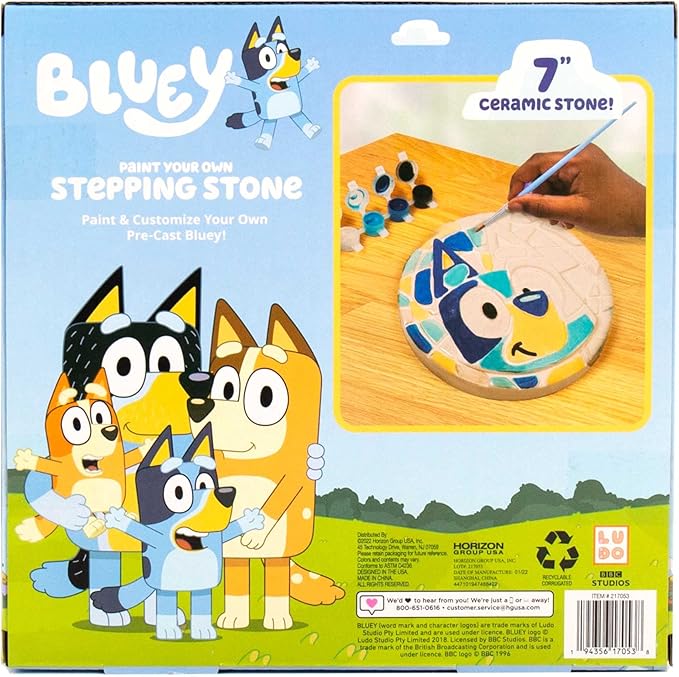 Bluey Paint Your Own Stepping Stone, Design 7 DIY Stone Art, Fun Kit for Kids, Less Mess Paintable Stones Art Set, Great Summer Activity Kids Ages 8, 9, 10, 11