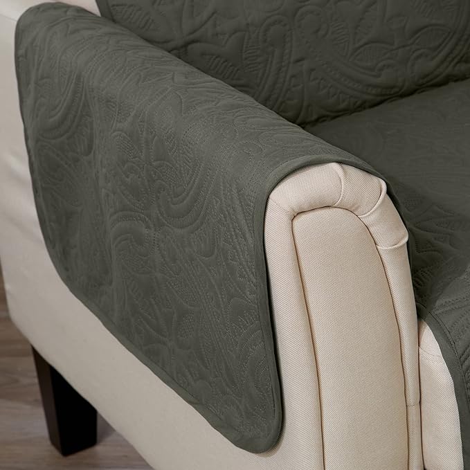 Great Bay Home Medallion Stitched Solid Furniture Protector Stain Resistant Durable Furniture Protector Elenor Collection (Sofa, Sage Green/Light Gray)