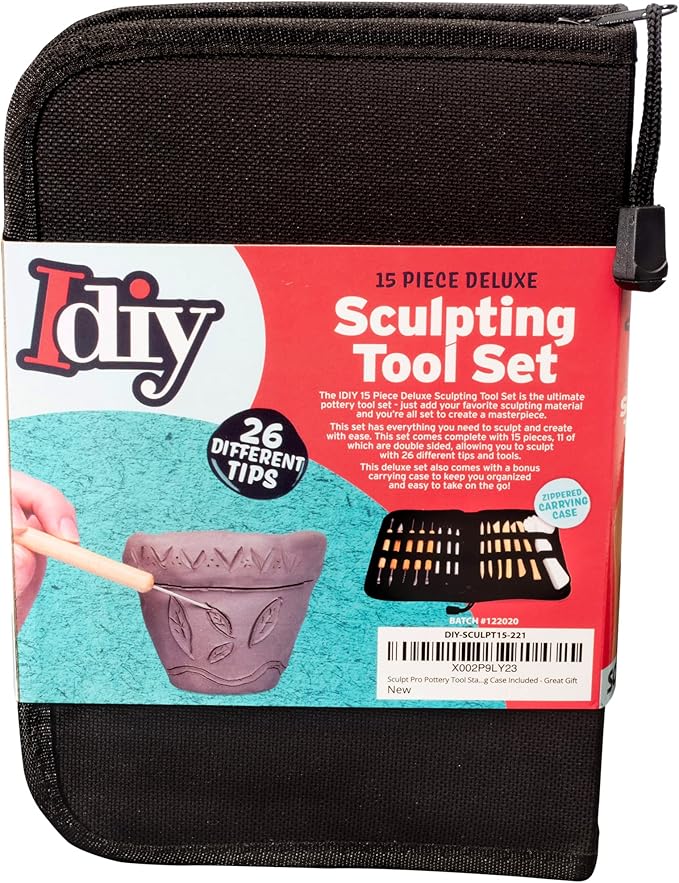 Pottery Tool Starter Kit - 15-Piece 26-Tool Beginner's Clay Ceramics Modeling Carving Sculpting Set -Arts and Crafts School Project, w Carrying Case, Birthday Gift for Kids