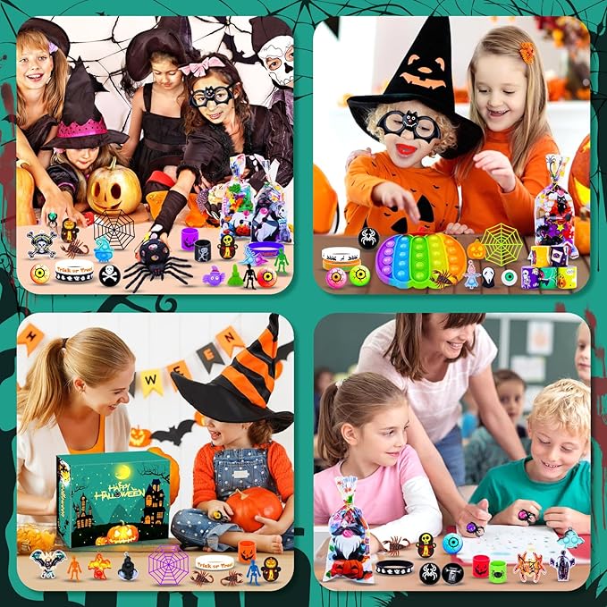 400PCS Halloween Party Favors for Kids, Bulk Toys, Goodie Bag Stuffers, Classroom Prizes, treasure box, Trick or Treat Toy