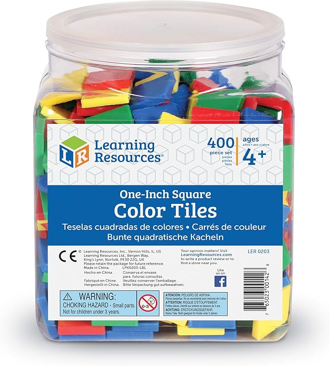 Learning Resources Square Color Tiles, Counting, Sorting Toy, Set of 400 in 6 Colors, Ages 3+