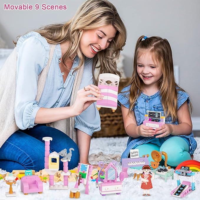 Friends House Building Block Sets, Girls Bedroom Recreation Gym Fitness Living Room Friendship Playhouse 9-in-1 Apartment Bricks Kit Birthday Roleplay Gifts for Old Kids 6+ 6-12 8-12