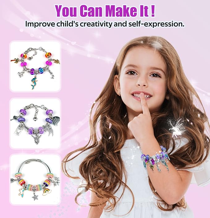 Gionlion Charm Bracelet Making Kit, Jewelry Making Kit Trendy Stuff for Kids Ages 6-12, Unicorn Toy Cute Stuff for Teen Girls Gifts Birthday Gift, Crafts for Girls 6 7 8 9 10 11 12 Year Old