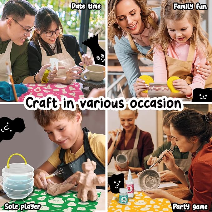 FosterToys™ Air Dry Clay Pottery Kit for Beginners | DIY Clay Kit for Adults, Sculpting Tools Set & Step-by-Step Guide, 12 Paints, Paintbrush, Varnish, Sponge, Kids Teen Party Birthday Holiday Gift