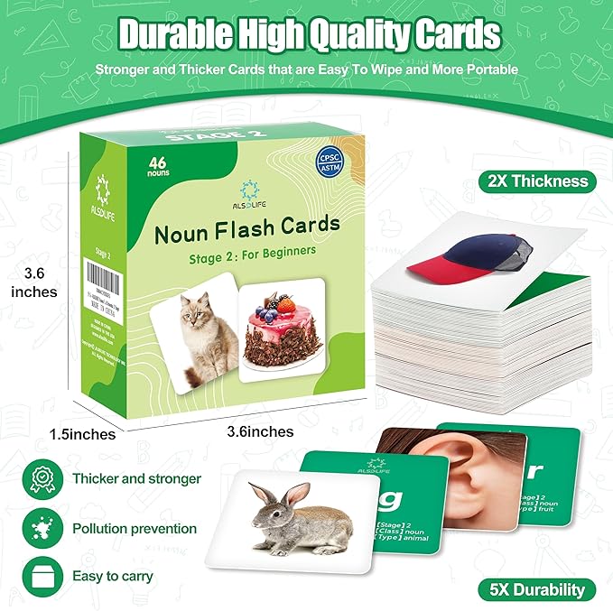 Noun Flash Cards for Toddlers, 50 Beginners-Level Durable Photo Flashcards, Speech Therapy Materials for Speech Delays, Great Teaching Tool for Fun Learning, Autism Flash Cards Non Verbal