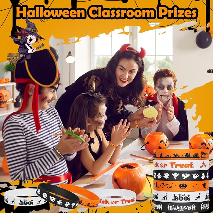 Halloween Rubber Bracelets 30 PCS Bulk Halloween Party Favors Supplies Silicone Wristbands for Halloween Gifts Toys Goodie Bag Fillers Stuff Classroom Prizes for Kids Teens Girls Boys