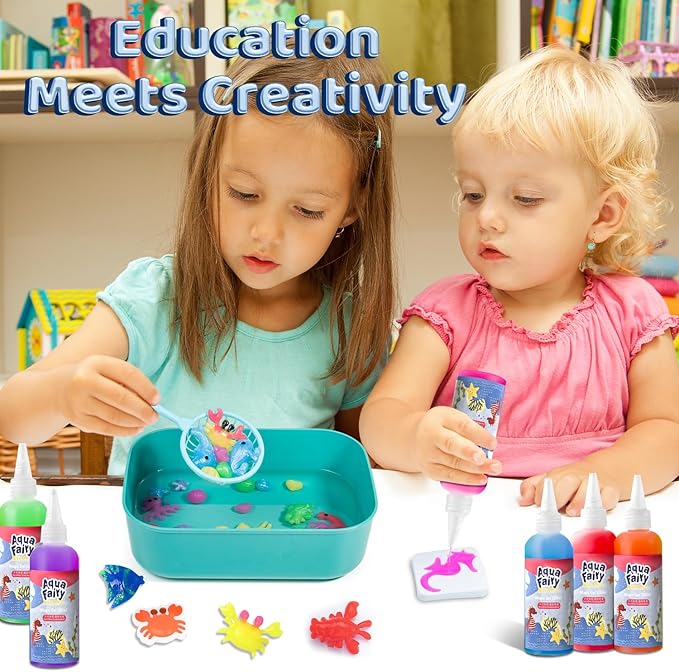 HOWUKE Magic Water Elf Kit, Aqua Fairy Water Gel, 100ml Large Capacity Set with 12 Shape Molds, Kids' Creative DIY Handmade Water Toy, 6 Colors