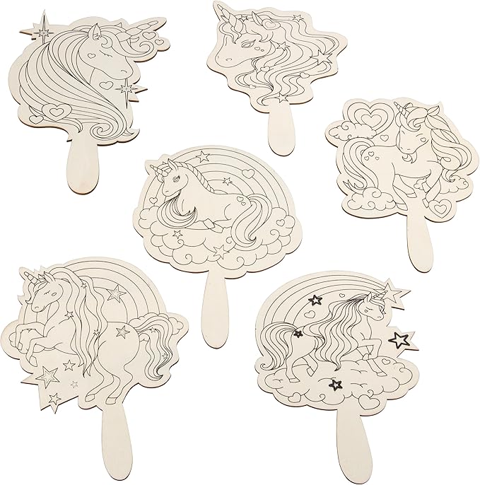 Idiy Paint Your Own Mirror Kids Party Craft Kits(12 Unicorn Friends Wood Mirrors w Paints)-Each Kit Has its Own Brush, Paint, & Project-Fun, Unique Birthday Favors, Classroom School Activity Gift