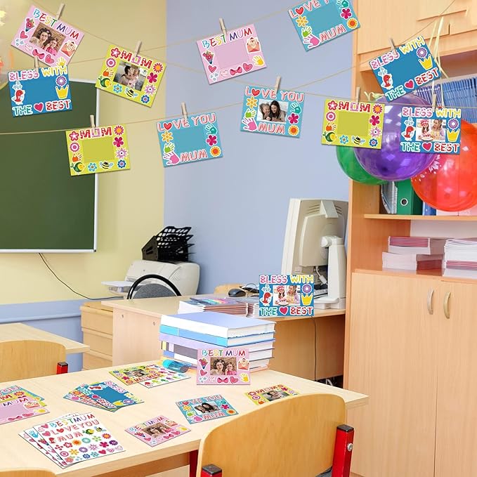 30 Packs Mother's Day Picture Frame Craft Kits for Kids Mother's Daytime DIY Craft Flower Bee Butterfly Easter Art Favor Home Classroom Game Activities Bulletin Board Decoration