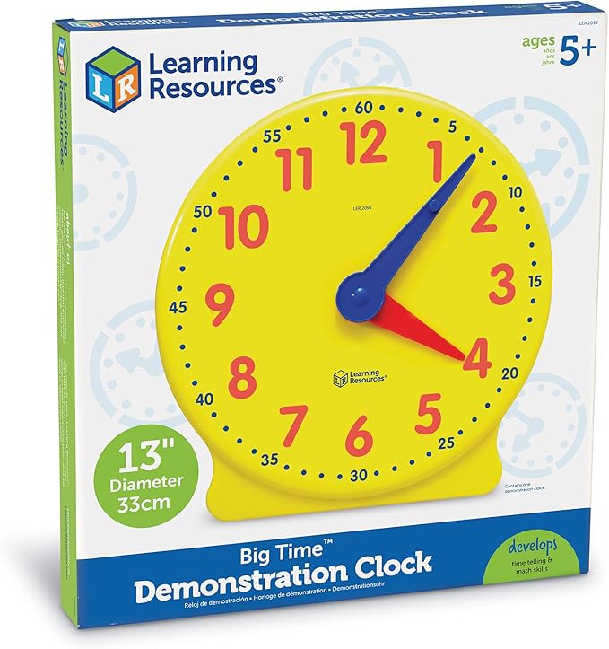 Learning Resources Big Time Learning Clock, Analog Clock, Homeschool, 12 Hour, Basic Math Development, Ages 5+