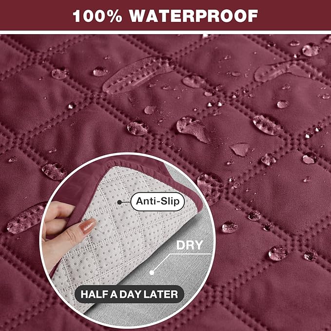 TAOCOCO Recliner Sofa Slipcover Couch Covers for 3 Cushion Couch, Pet Sofa Cover for 3 Seat Recliner Sofa, Washable Reclining Sofa Cover Furniture Protector with Elastic Straps(3 Seater, Wine)