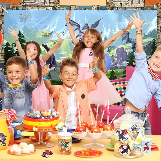 74 PCS Dragon Party Favors, 24 PCS Dragon Slap Bracelets 50 PCS Dragon Stickers Dragon Birthday Party Decorations Supplies Gifts for Kids Classroom Rewards