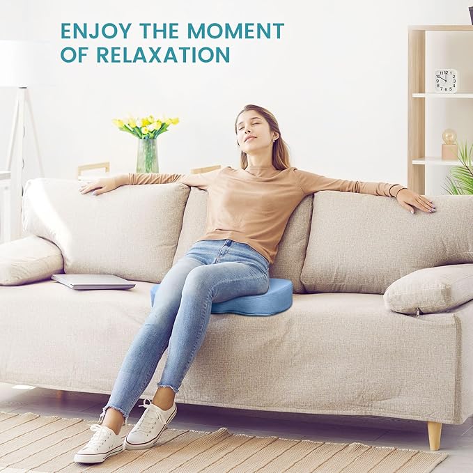 Office Chair Seat Cushion, Cooling Gel Enhanced Memory Foam Cushion for Long Sitting - Back, Sciatica, Coccyx, Tailbone Pain Relief Pillow - for Office, Gaming, Car, Wheelchair - Light Blue, Large