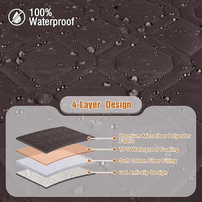 VANSOFY Loveseat Recliner Cover with Console 100% Waterproof Sofa Slipcovers Non-Slip Reclining Couch Cover Split Sofa Covers Furniture Protector for Pets, Dogs(Dark Chocolate)