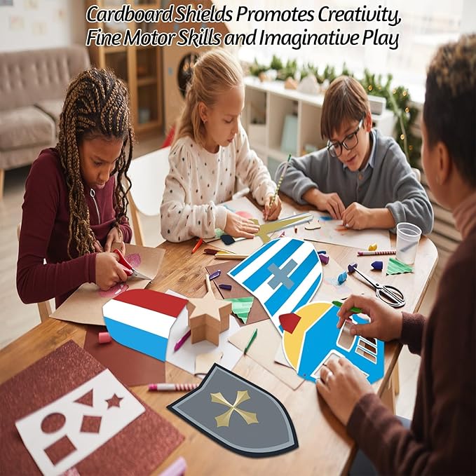 40 Pcs DIY Knight Play Set Includes Blank Cardboard Shields Shield Masks Swords Knife Color Your Own Knight Mask with Handles for School Knight Crafts Play Castle Activities Dramatic Party Decorate