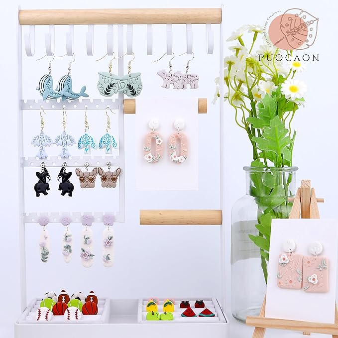 Puocaon Basic Clay Cutters Set - 16 Pcs Clay Cutters for Polymer Clay Earrings Making, Oval Rectangle Shape Clay Cutters, Dangle Earring Cutters for Polymer Clay, Floral Clay Earrings Making Supplies