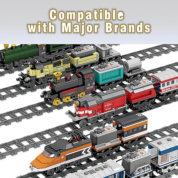 202 Pcs City Train Tracks Building Block Set Compatible with Lego,Train Tracks Accessories Set,Train Track Bridge Uphill and Downhill Set