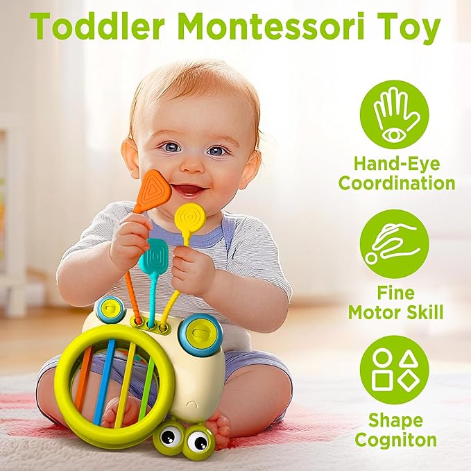 iPlay, iLearn Baby Snail Activity Cube, Toddler Montessori Toys for 1 Year Old, Infant Sensory Toy W/Shape Sorter Pull String for 6-9 12-18 Month, Developmental Birthday Gifts Boys Girls Age 2 3 Yr