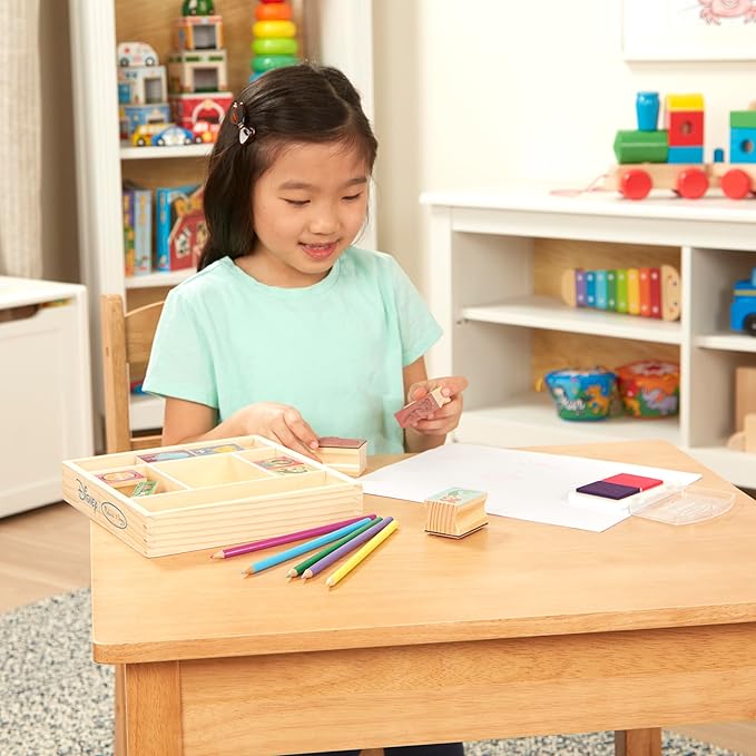 Melissa & Doug Disney Princess Wooden Stamp Set: 9 Stamps, 5 Colored Pencils, and 2-Color Stamp Pad