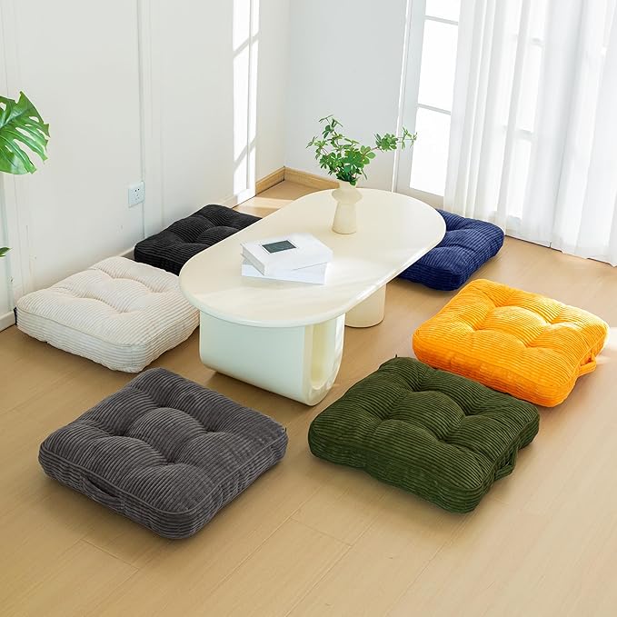 Washable Floor Pillow Cushion for Adults, Meditation Cushion Pillow, Large Square Floor Sitting, Removable Tufted Corduroy Cover, for Tatami Living Room or Yoga, 22x22 Inch, 2Pack, Machine Washable
