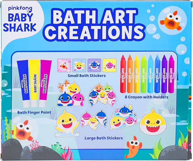 Baby Shark Bath Art Creations Play Set for Kids & Toddlers - Draw Washable Artwork During Bathtime or Shower Time - Dissolvable & Washable Paints, Crayons & Stickers for Kids Ages 3, 4, 5, 6