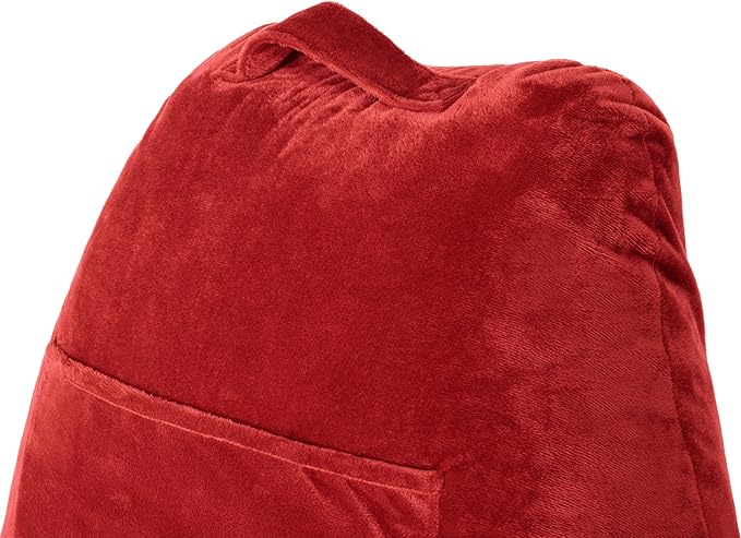 Husband Pillow Red, Original Reading Pillow in Bed Rest Chair, Shredded Memory Foam Large Lounge Cushion Adult Backrest with Arms, Comfy Back Support for Sit Sitting Up, Washable/Removable Cover