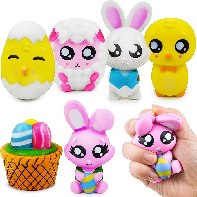 JOYIN 6 Pcs Easter Squishy Toy Coloring Craft Kit Easter DIY Paint Your Own Squishy Toy Kit Animal Character Including Paints and Brushes for Egg Hunt, Basket Stuffer, Party Favors