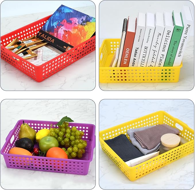 6-Pack Stackable Paper Trays with Handles, Modern Desktop Organizer for A4 Documents, Homework Turn-in Bins for Classroom & Office Use (Rainbow)
