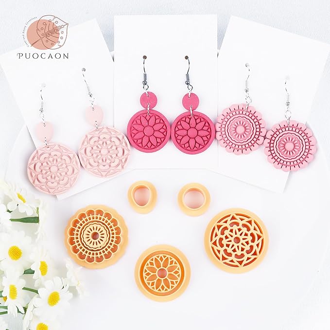 Puocaon Boho Polymer Clay Cutters - 5 Pcs Floral Clay Cutters for Polymer Clay Jewelry Making, Retro Dangle Earring Clay Jewelry Cutters, Embossed Cutters for Polymer Clay Earrings Clay Cutters Set