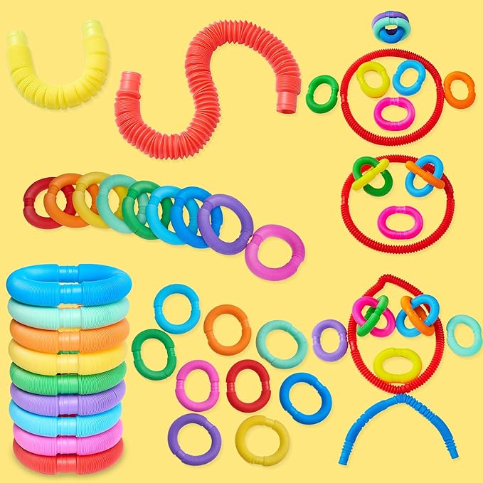 JOYIN 9 Pack Pop Tubes Sensory Toys (Large), Fidget Tubes Party Favors - 9 Colors, Connectable and Extendable for Stress Relief - Perfect for Party, Classroom Exchange, School Reward