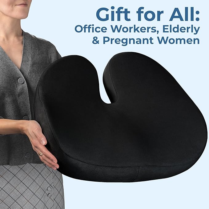 5 STARS UNITED Seat Cushion for Tailbone Pain Relief – Large Memory Foam Cushion for Coccyx, Hip, Sciatica & Post-Surgery Recovery – Wheelchair, Car, Desk, Gaming & Office Chairs, Black